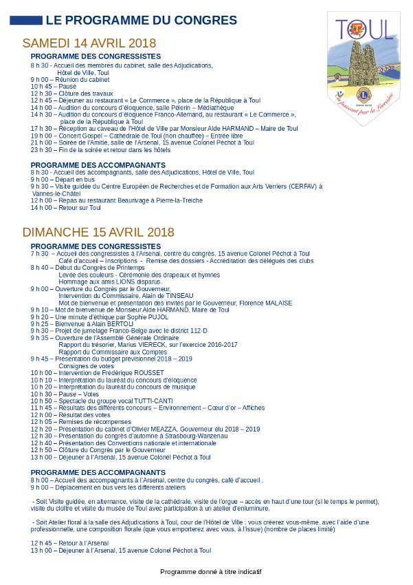 Programme du congrès 2018